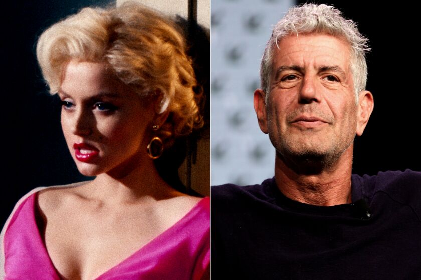 Ana de Armas as Marilyn Monroe in "Blonde" and Anthony Bourdain at SXSW in 2016.