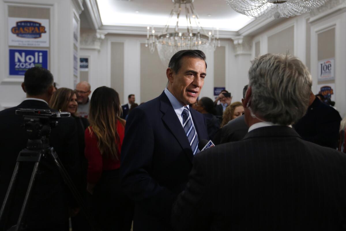 Darrell Issa, who is running for the 50th Congressional District, spoke with reporters at the U.S. Grant Hotel on March 3.