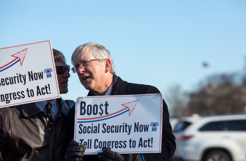 Social Security advocates rally in Washington in March. How much money will be left for seniors after the sex offenders take their cut?