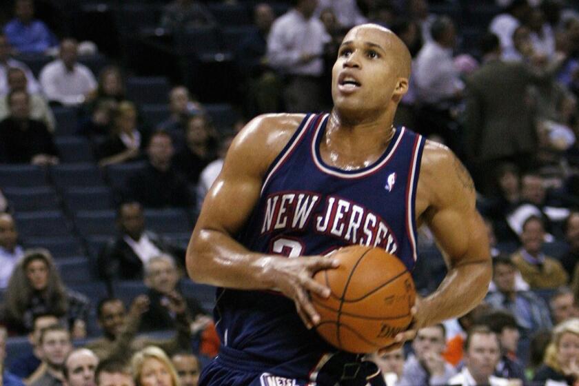 CHARLOTTE, NC - JANUARY 8: (FILE) Richard Jefferson #24 of the New Jersey Nets drives to the basket during the game against the Charlotte Bobcats at Charlotte Bobcats Arena on January 8, 2008 in Charlotte, North Carolina. According to reports on June 26, 2008, Yi Jianlian and Bobby Simmons of the Milwaukee Bucks may be traded to the New Jersey Nets for Richard Jefferson. NOTE TO USER: User expressly acknowledges and agrees that, by downloading and/or using this Photograph, user is consenting to the terms and conditions of the Getty Images License Agreement. (Photo by Kevin C. Cox/Getty Images) ORG XMIT: 00000000