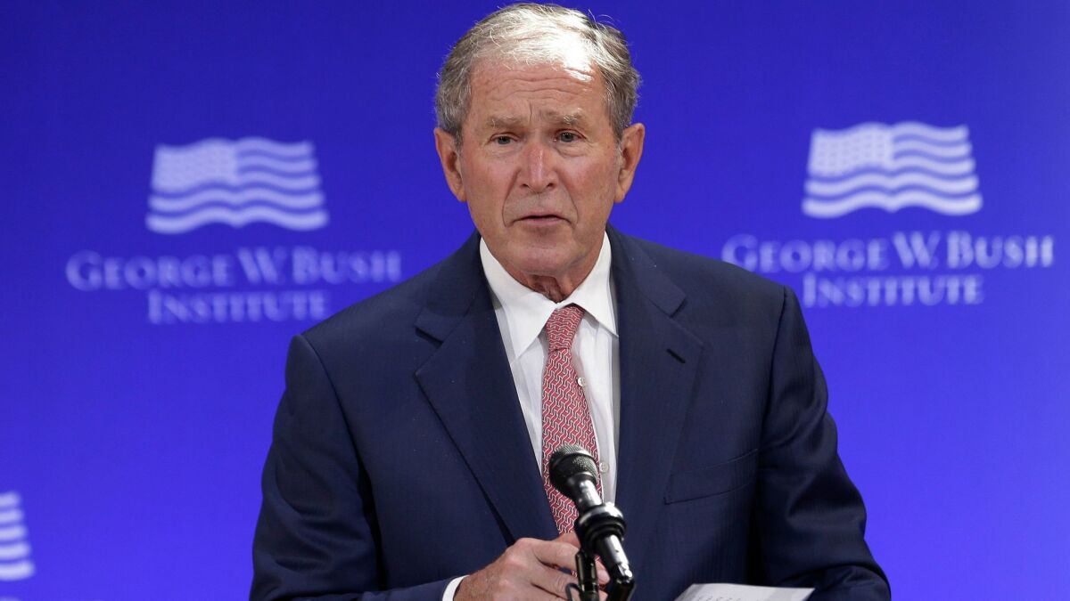 President George W. Bush speaks at a forum on Oct. 19, 2017.