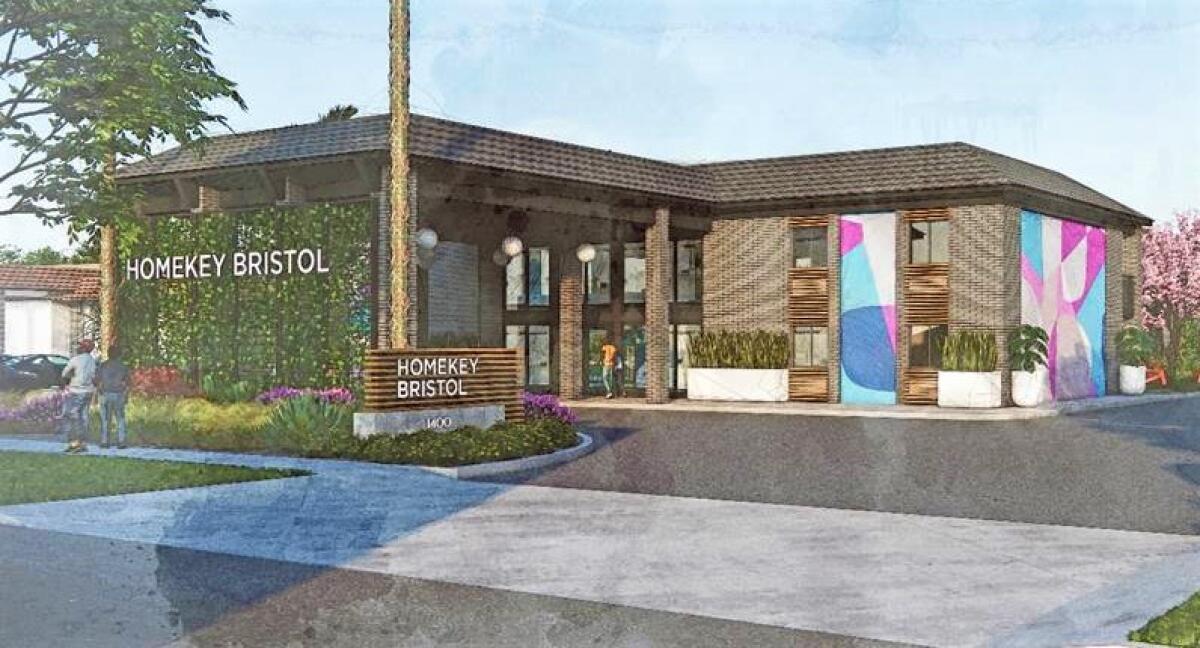 A 76-unit permanent supportive housing complex planned for the site of a former Travelodge on Costa Mesa's Bristol Street.