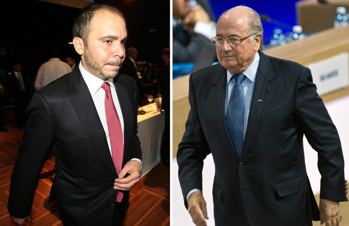 Jordanian Prince Ali bin al-Hussein, left, and FIFA President Sepp Blatter.