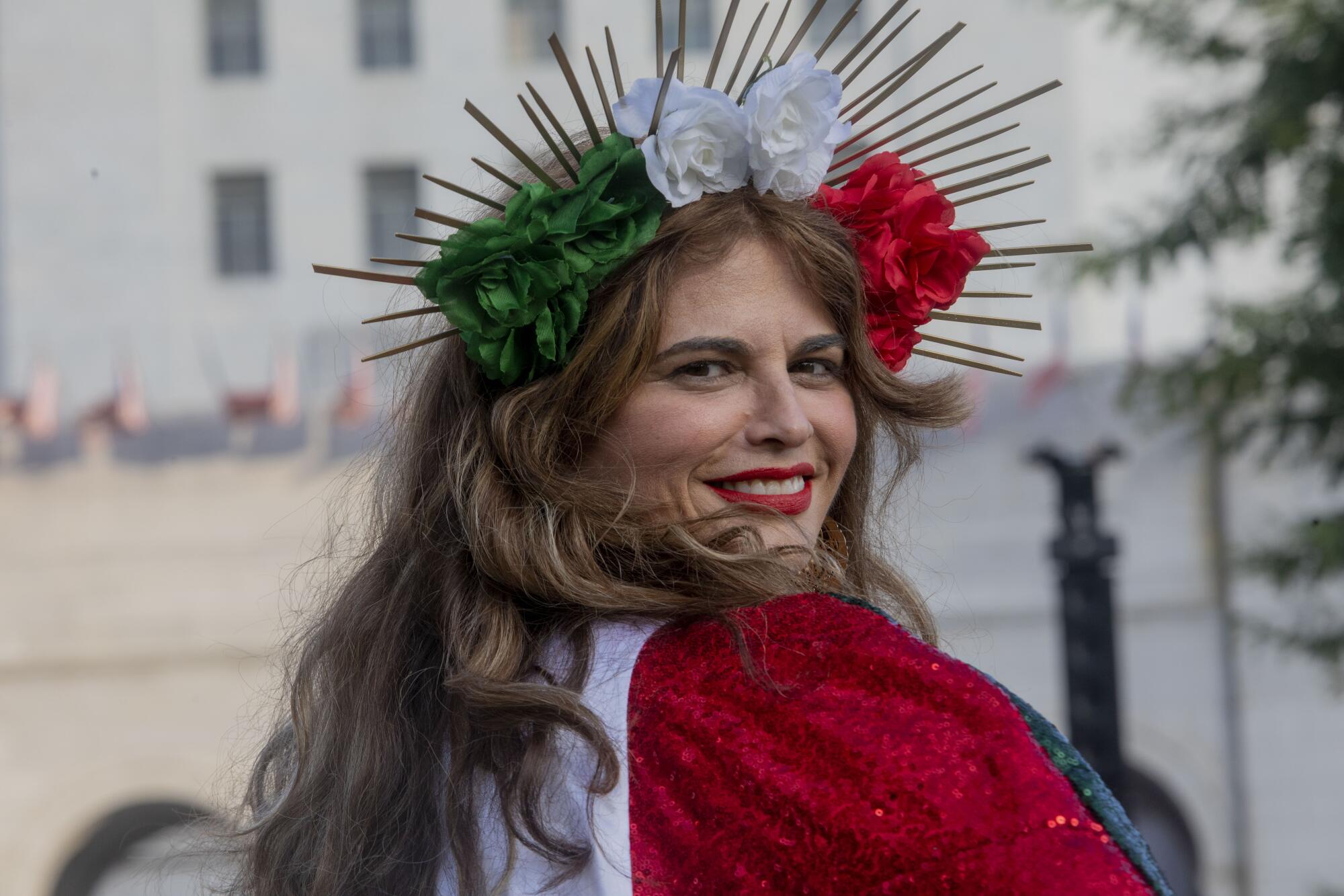Goddess Mercado organizer Diana Diaz of East LA celebrates Mexican Independence during the 81st annual El Grito 