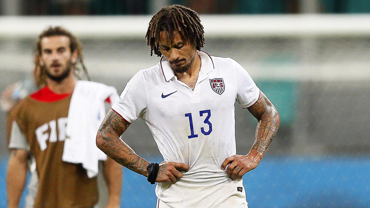 U.S. midfielder Jermaine Jones reacts following the team's 2-1 loss to Belgium at the World Cup on Tuesday.