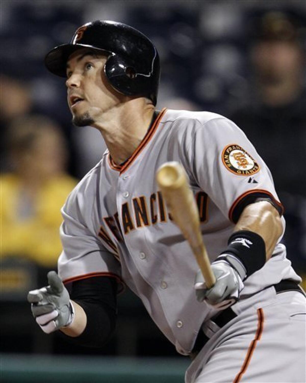 San Francisco Giants pitcher Brian Wilson (R) and catcher Eli