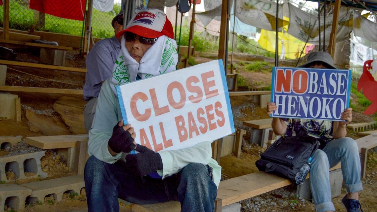 A protest against U.S. bases in Okinawa in front of Camp Schwab.