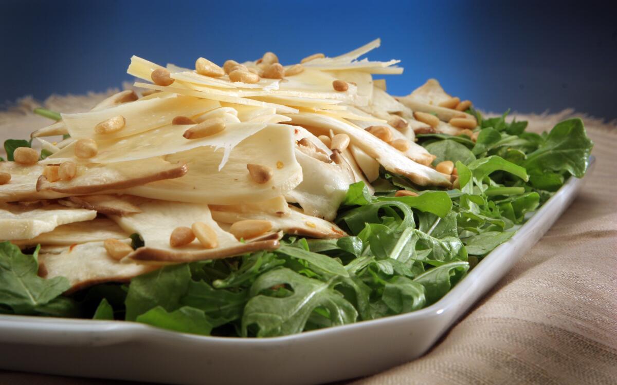 King oyster mushroom salad with arugula and shaved parmigrano.