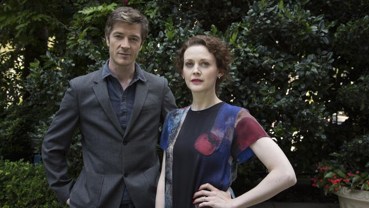 Barry Ward and Simone Kirby, who star in "Jimmy's Hall," at the Four Seasons Beverly Hills.