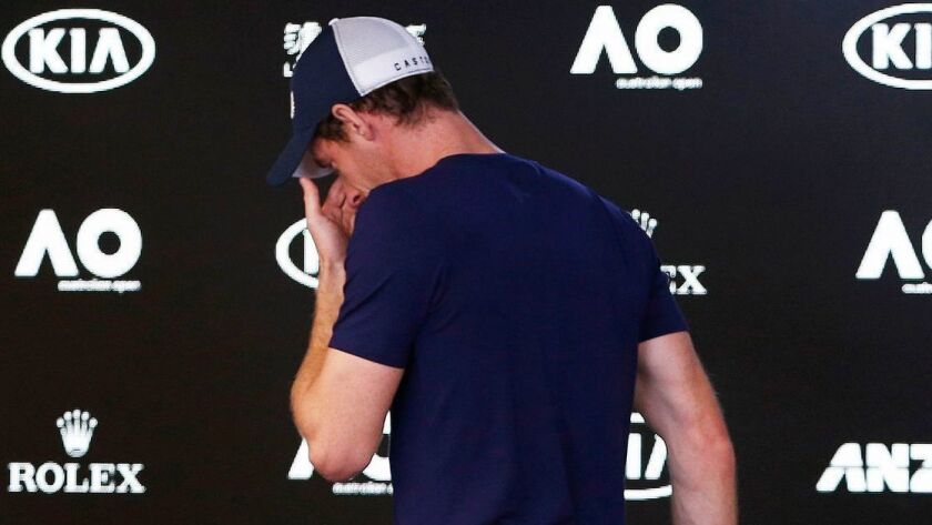 An emotional Andy Murray leaves the press room after a news conference Friday in advance of the Australian Open in Melbourne.