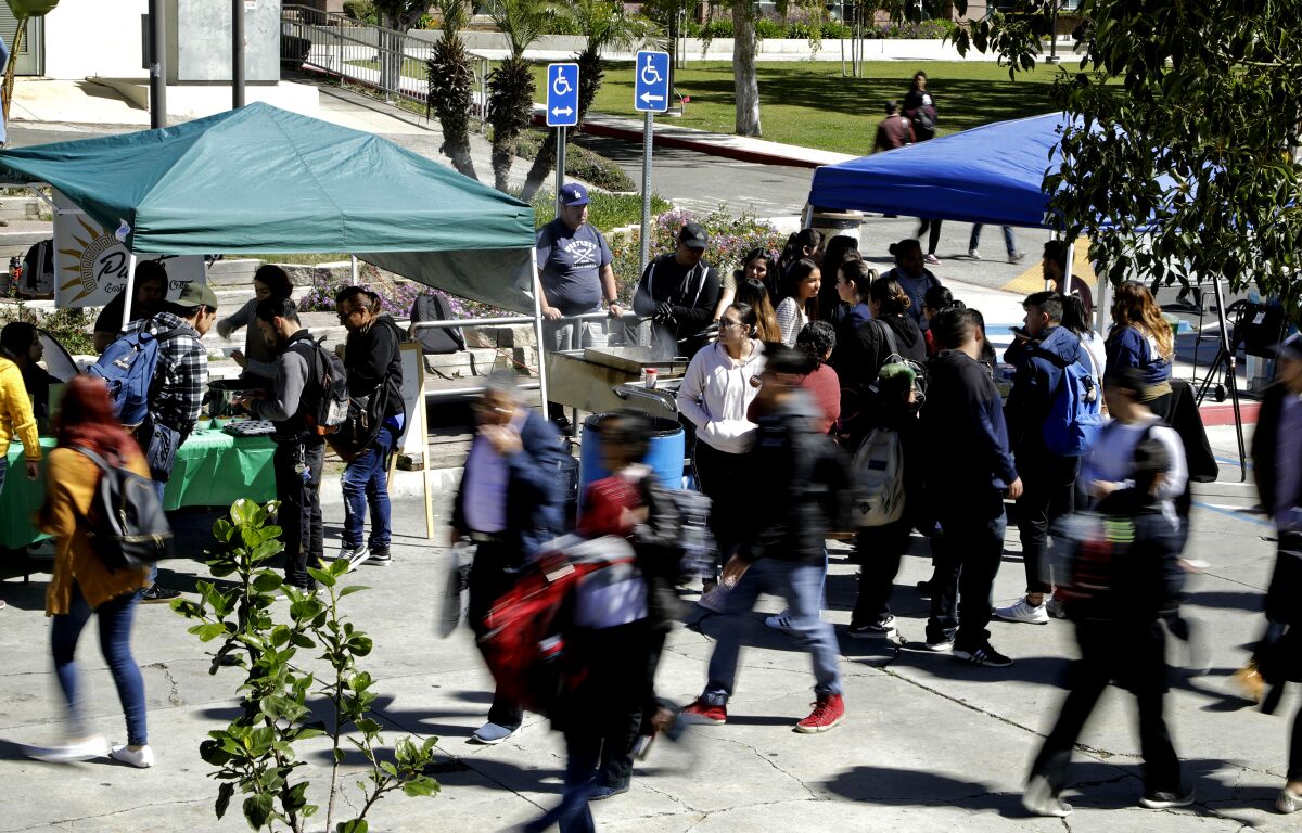 Students gather at East Los Angeles College in 2018.