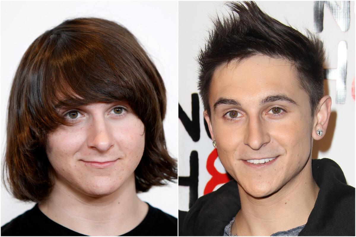 A split image of younger Mitchel Musso with long, swooping hair, left, and older Mitchel Musso with short spiky hair