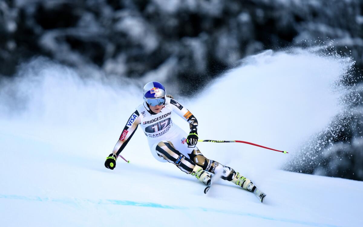 Lindsey Vonn competes to win the women's downhill event at the FIS Alpine Skiing World Cup in Garmisch-Partenkirchen, Germany, on Jan. 21.