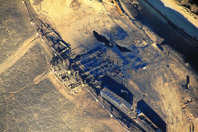 A view last month of Southern California Gas’ leaking well near Porter Ranch, including the exposed wellhead.