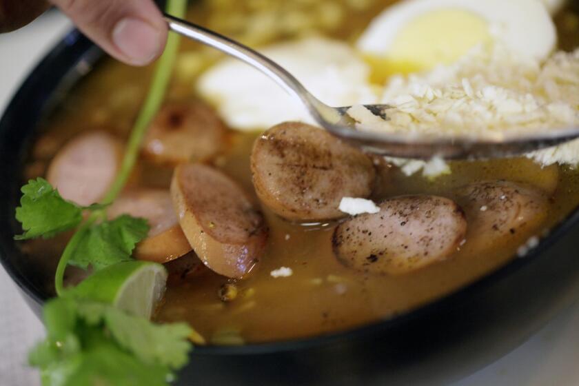 A chicken fideo with chorizo, cilantro, sour cream and hard-boiled eggs at Colonia Publica.