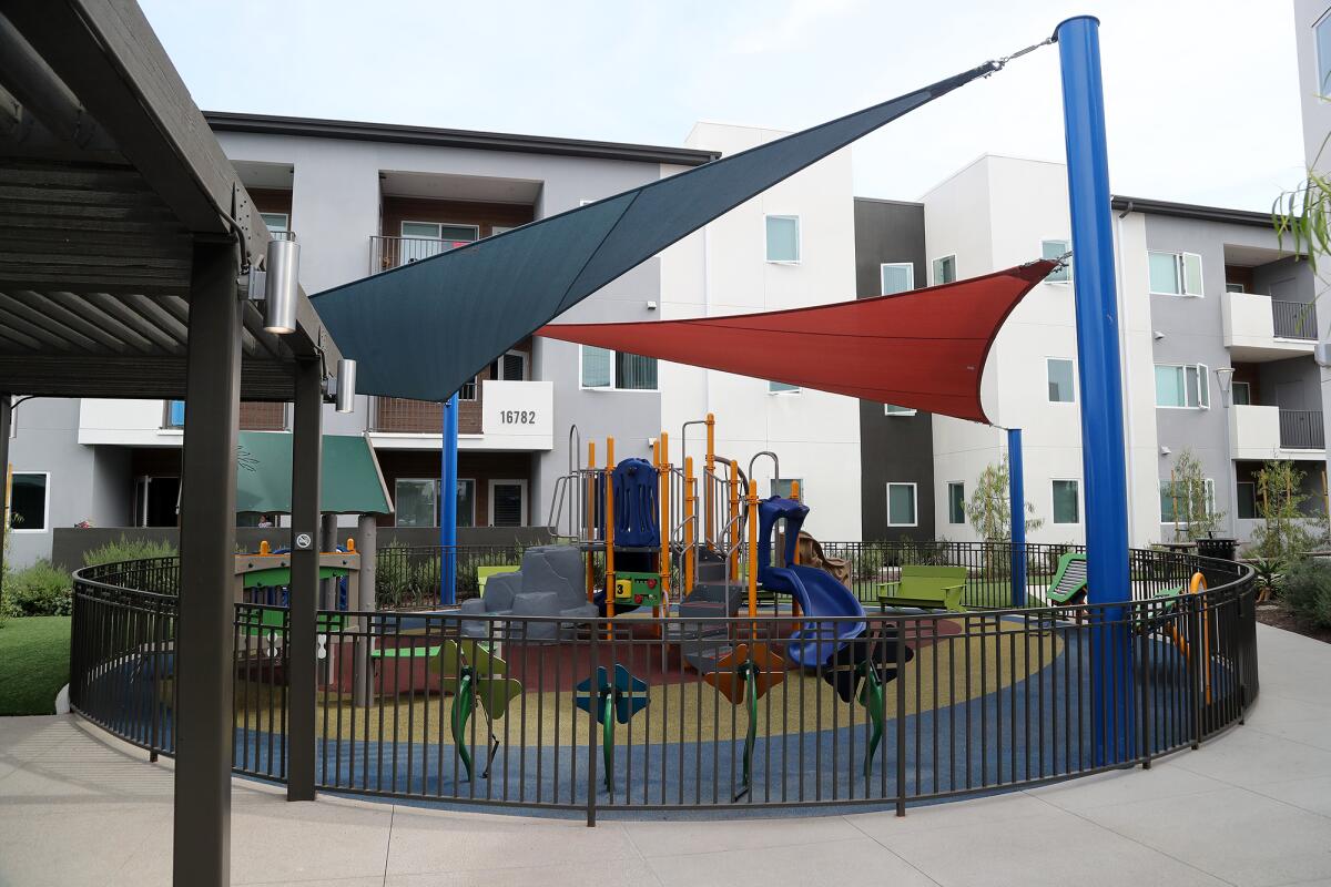 A children's playground at Prado, an affordable housing community, on Wednesday in Fountain Valley.