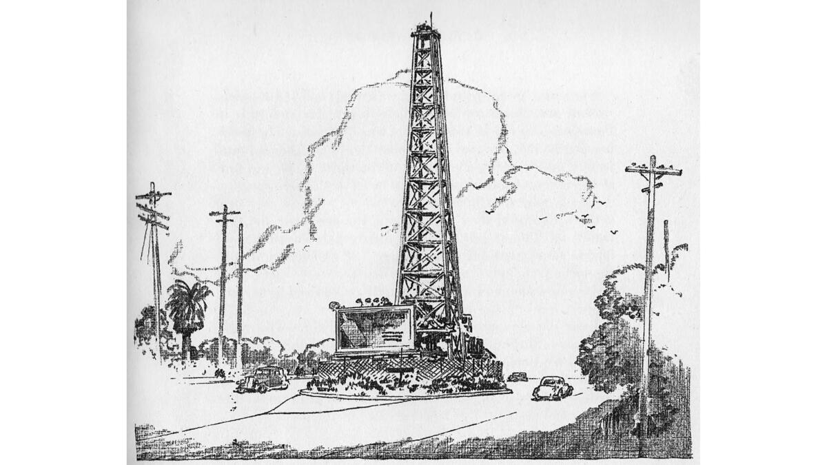 An oil well sat in the center divider of La Cienega Boulevard from 1927 to 1945.