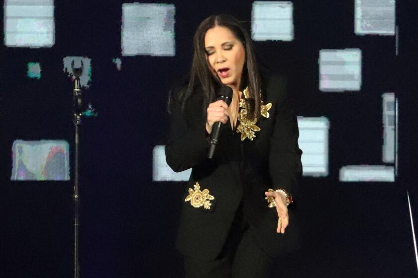 Mexican singer and songwriter Ana Gabriel performs during the Por Amor A Ustedes concert at the Toyota Arena in Ontario on Thursday, March 2, 2023. (Photo by James Carbone)