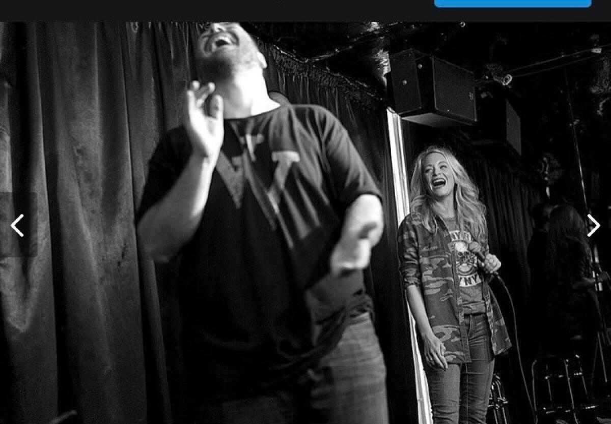 Pat Barker, left, and Sarah Keller on stage