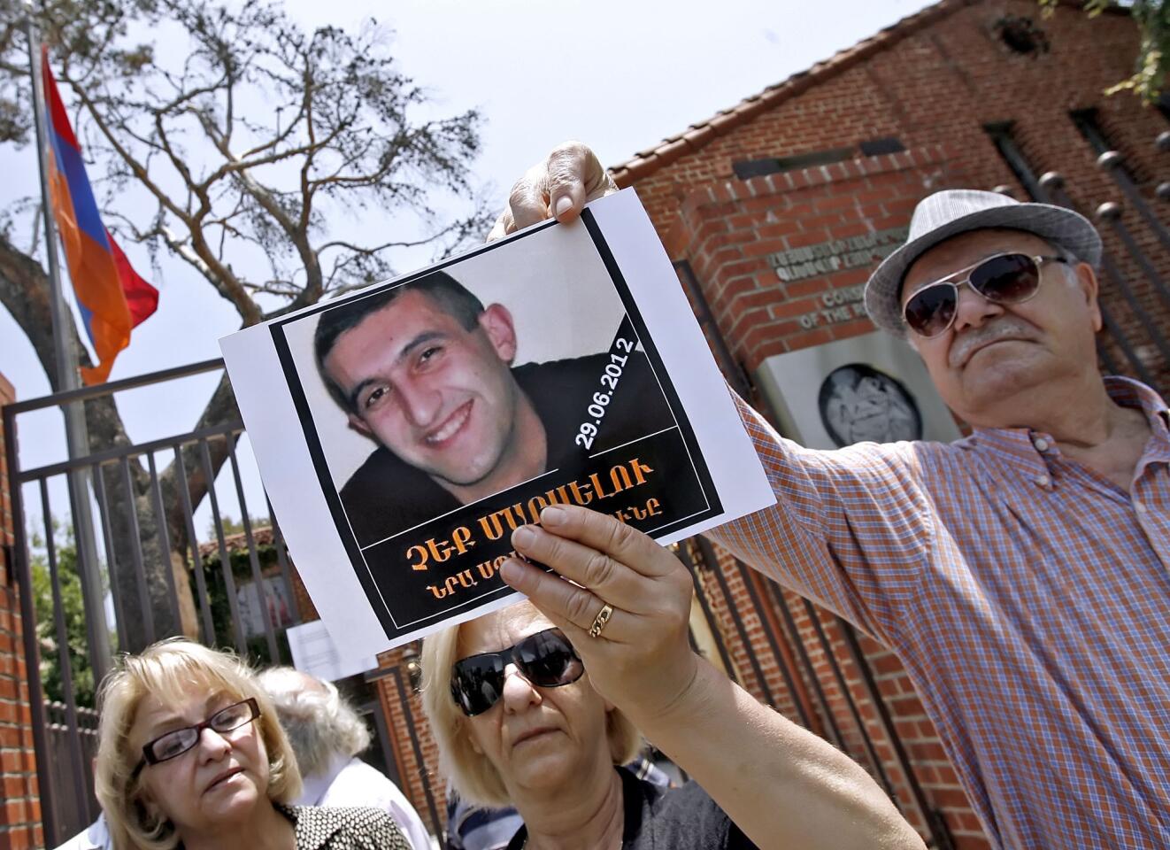 Locals protest outside the Armenian consulate in Glendale on Thursday, July 5, 2012. People were angry about the death of Dr. Vahe Avetyan, 32, after being severly beaten at a restaurant in Yerevan recently. The restaurant, according to reports, is owned by a member of Parliament.