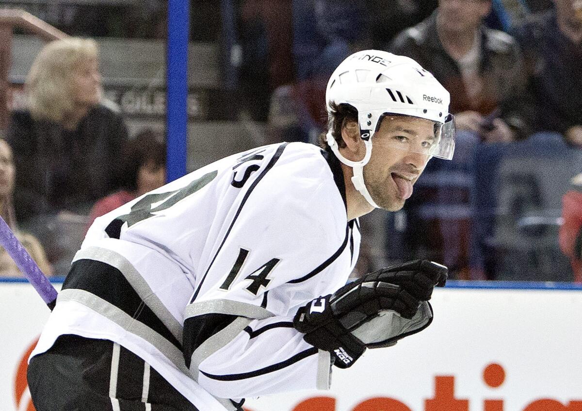Los Angeles Kings' Justin Williams celebrates after the Kings score against the Edmonton Oilers during a game last season.