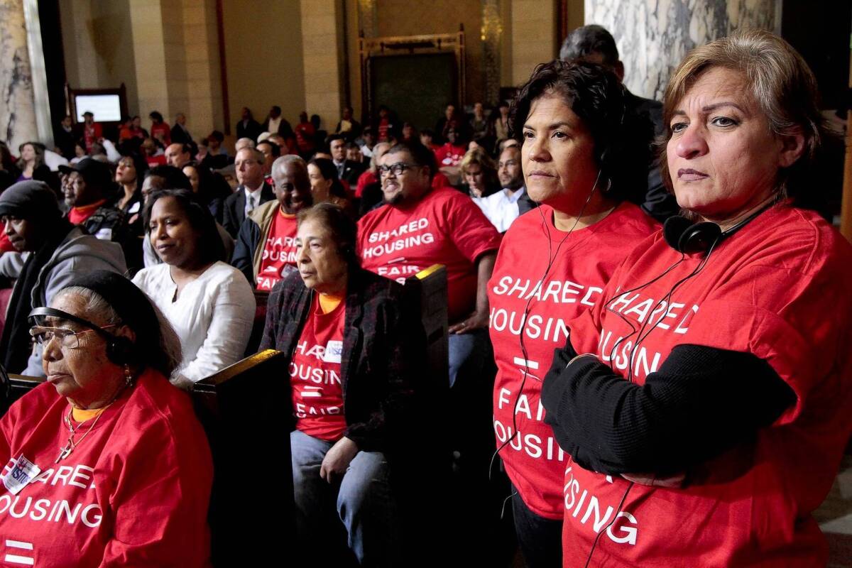 Opponents of a proposed L.A. ordinance that would have put new restrictions on group homes and boardinghouses crowded City Council chambers Wednesday.