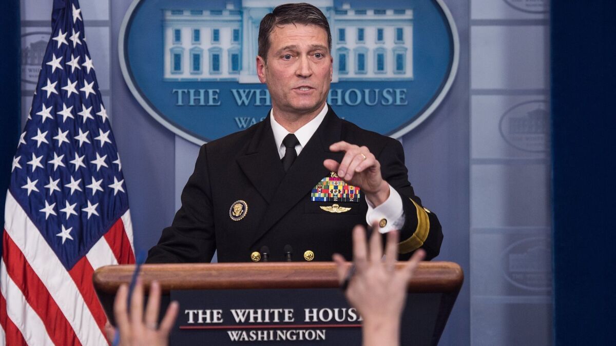 White House physician Ronny Jackson speaks at a press briefing at the White House on Jan. 16.