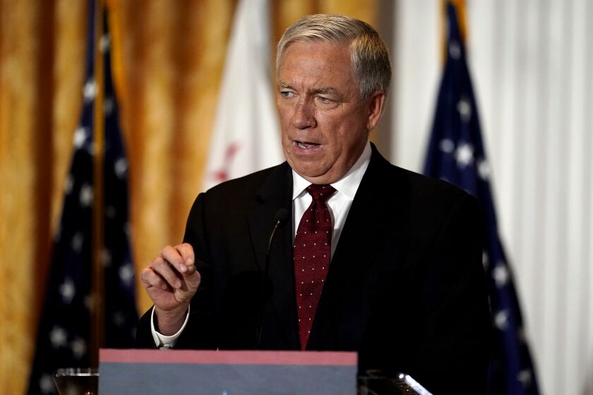 Republican candidate for Governor Doug Ose speaks during a debate at the Richard Nixon Presidential Library Wednesday, Aug. 4, 2021, in Yorba Linda, Calif. California Gov. Gavin Newsom faces a Sept. 14 recall election that could remove him from office. (AP Photo/Marcio Jose Sanchez)