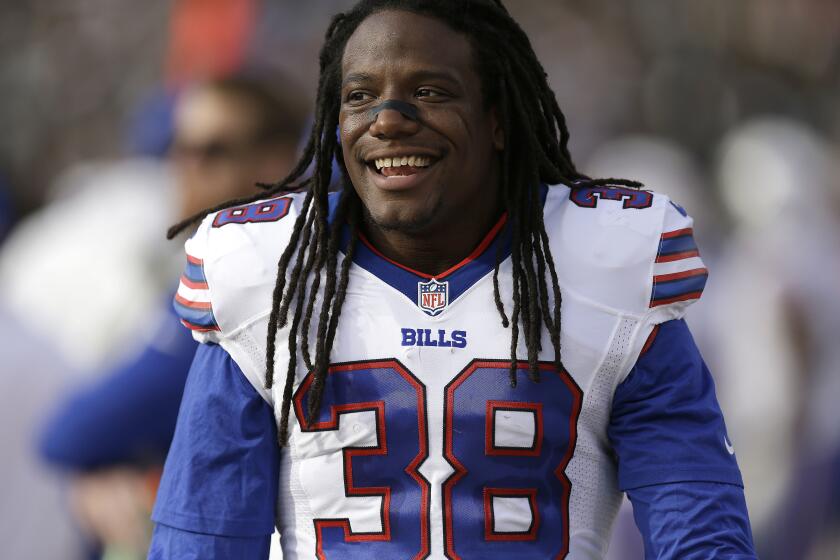 Buffalo Bills defensive back Sergio Brown is smiling during a game against the Oakland Raiders.