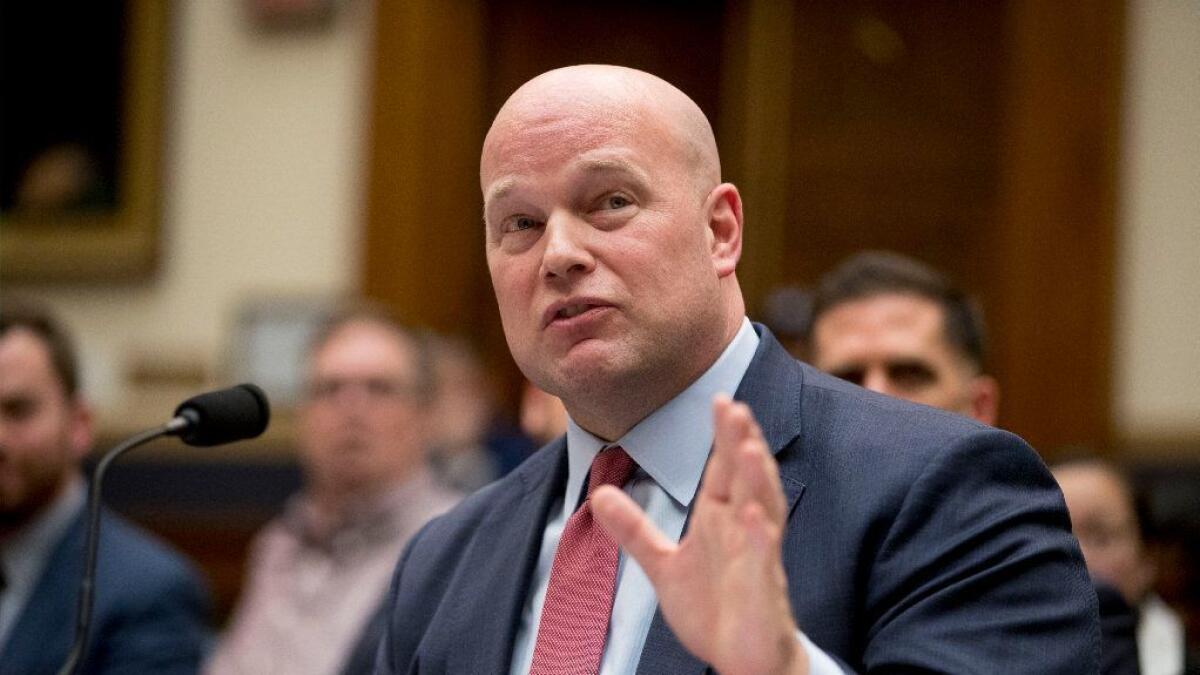 Acting Atty. Gen. Matthew Whitaker testifies at a House Judiciary Committee hearing on Feb. 8. He has now left the Justice Department.