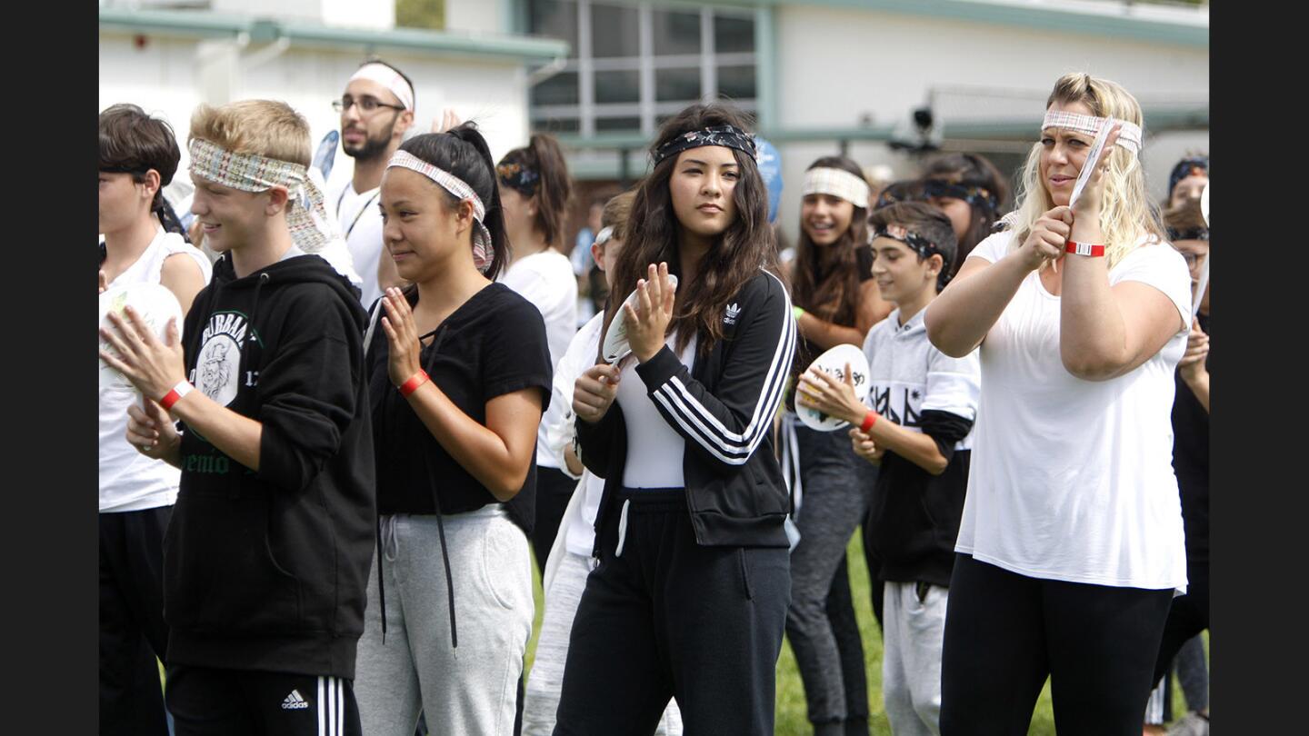 Muir Middle School students, teachers and community members attempted to set the Guinness World Record for the largest Japanese fan dance with 1,400 people, at the school in Burbank on Thursday, Sept. 21, 2017.