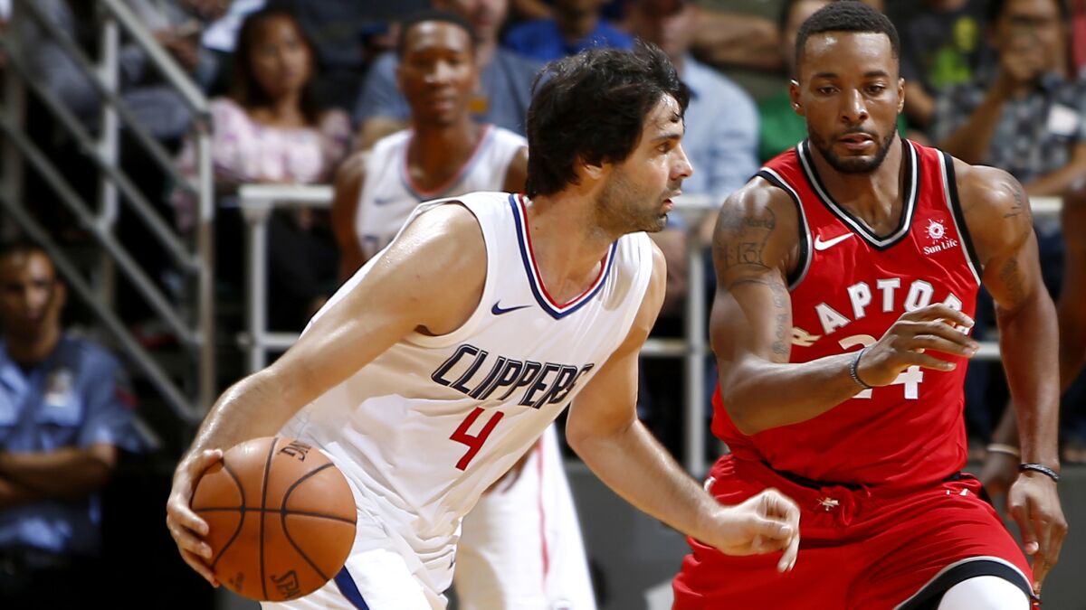 Clippers guard Milos Teodosic, shown during a preseason game against the Raptors, logged only 32 minutes in two games of the regular season before he went down with an injury.