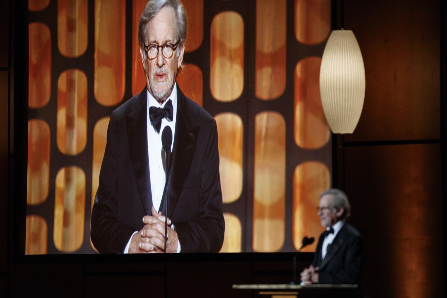 Director Steven Spielberg makes opening remarks at the Academy of Motion Picture Arts and Sciences' 9th Governors Awards at the Ray Dolby Ballroom at Hollywood & Highland Center.