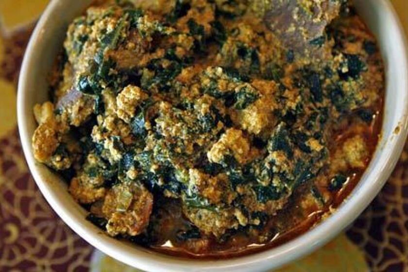 Egusi soup, a thick, peppery mélange of crushed nut-like melon seeds and seasoned collard greens, is West Africa's most famous dish.