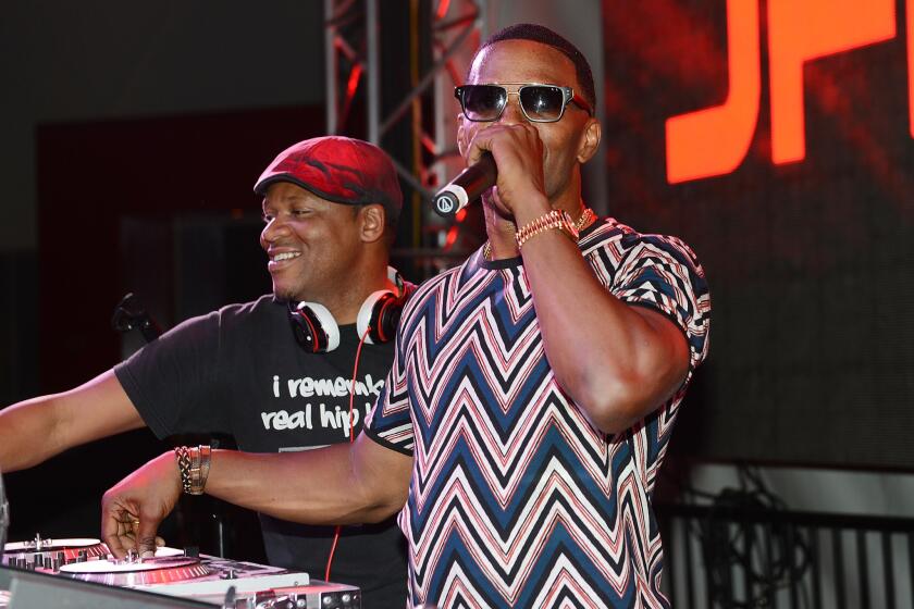 Jamie Foxx performs at the first anniversary party at SLS Las Vegas.