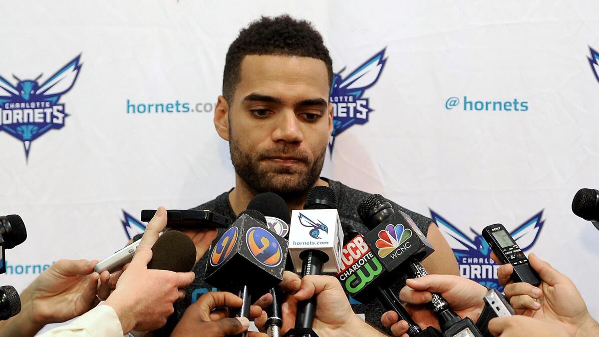 Suspended Charlotte Hornets forward Jeffrey Taylor speaks to reporters Monday.