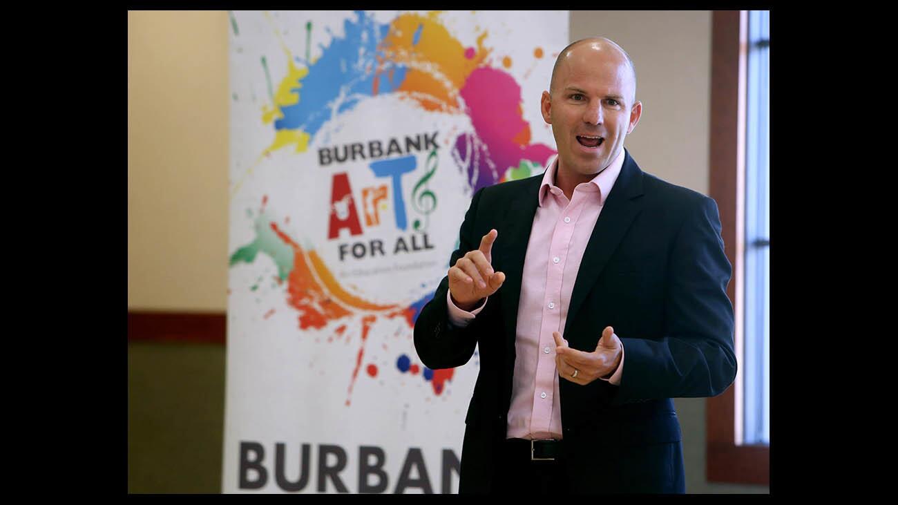 Burbank Unified School District superintendent Matt Hill speaks at the Burbank Arts for All Foundation's first of the year Community Exchange at Ovrom Community Center in Burbank on Wednesday, Aug. 29, 2018.