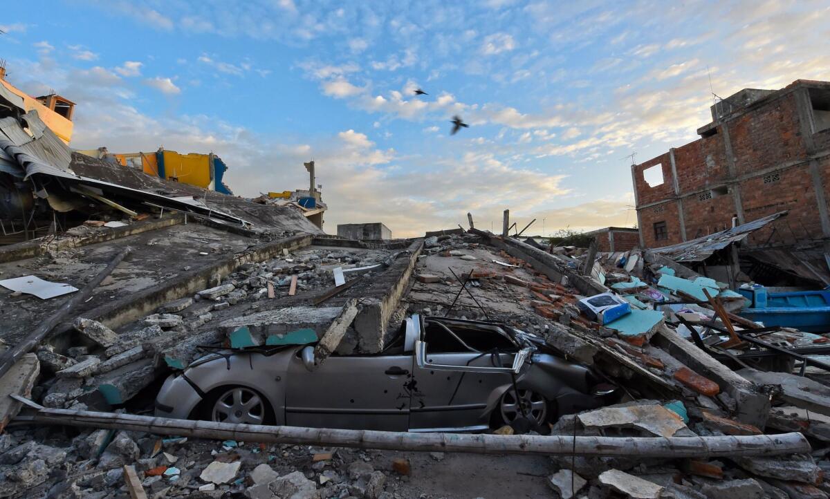 General scene of the destruction in Manta, Ecuador, after a powerful 7.8-magnitude quake hit the country.