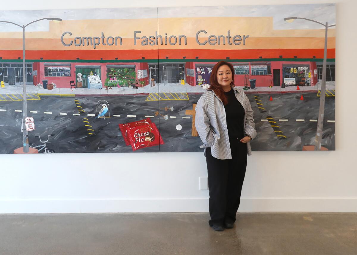 Artist Wendy Park with “90’s Compton Swap Meet” at the Various Small Fires gallery in Tustin.
