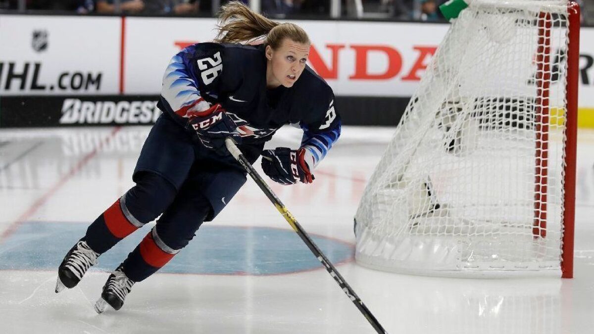 Olympic gold medalist Kendall Coyne Schofield skates during the NHL All-Star skills competition on Friday.