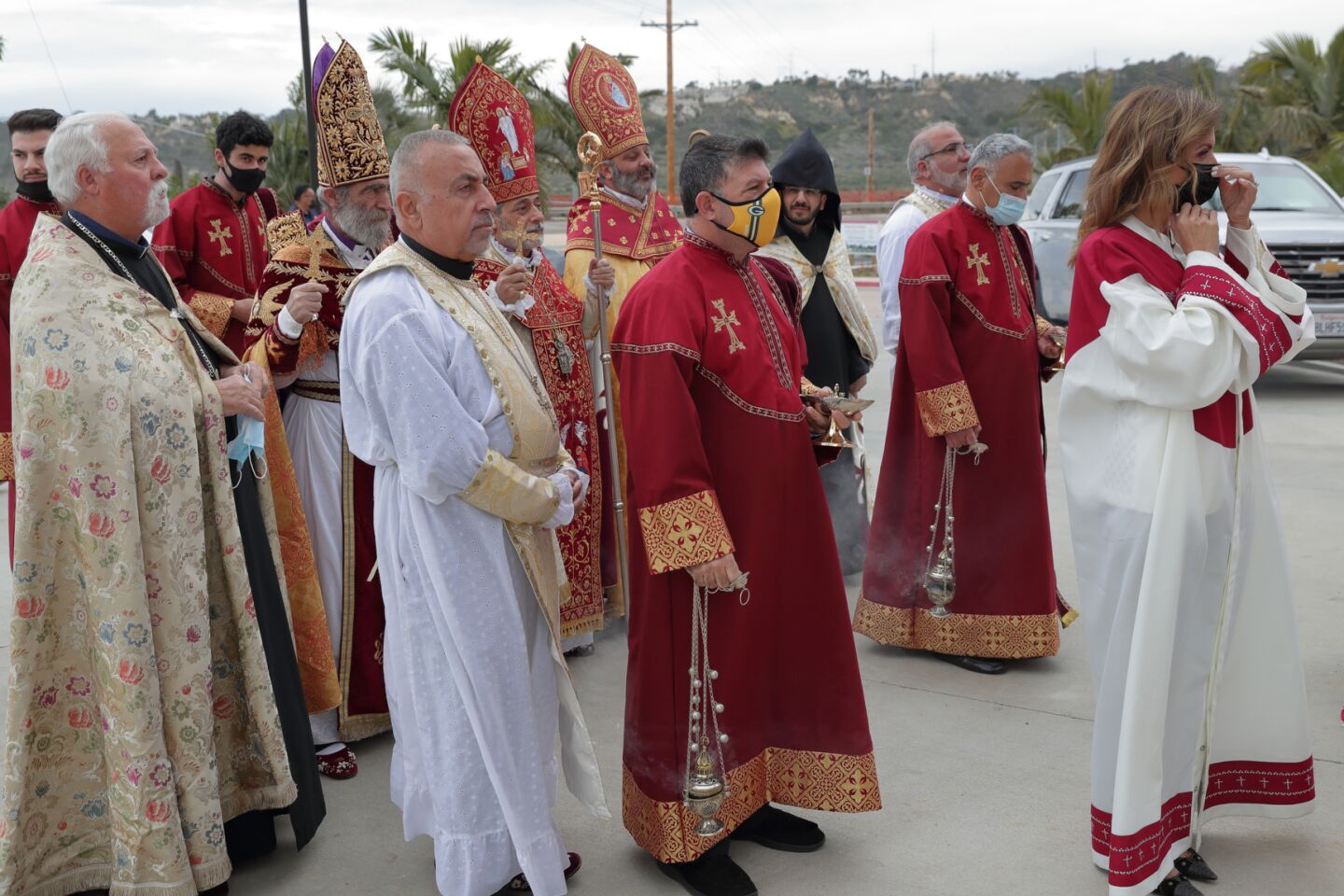 Church leaders gather outside before the consecration and church naming ceremony at the new Armenian Church in San Diego