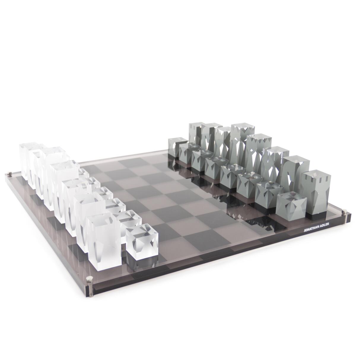 A photo of an acrylic chess set from Jonathan Adler.