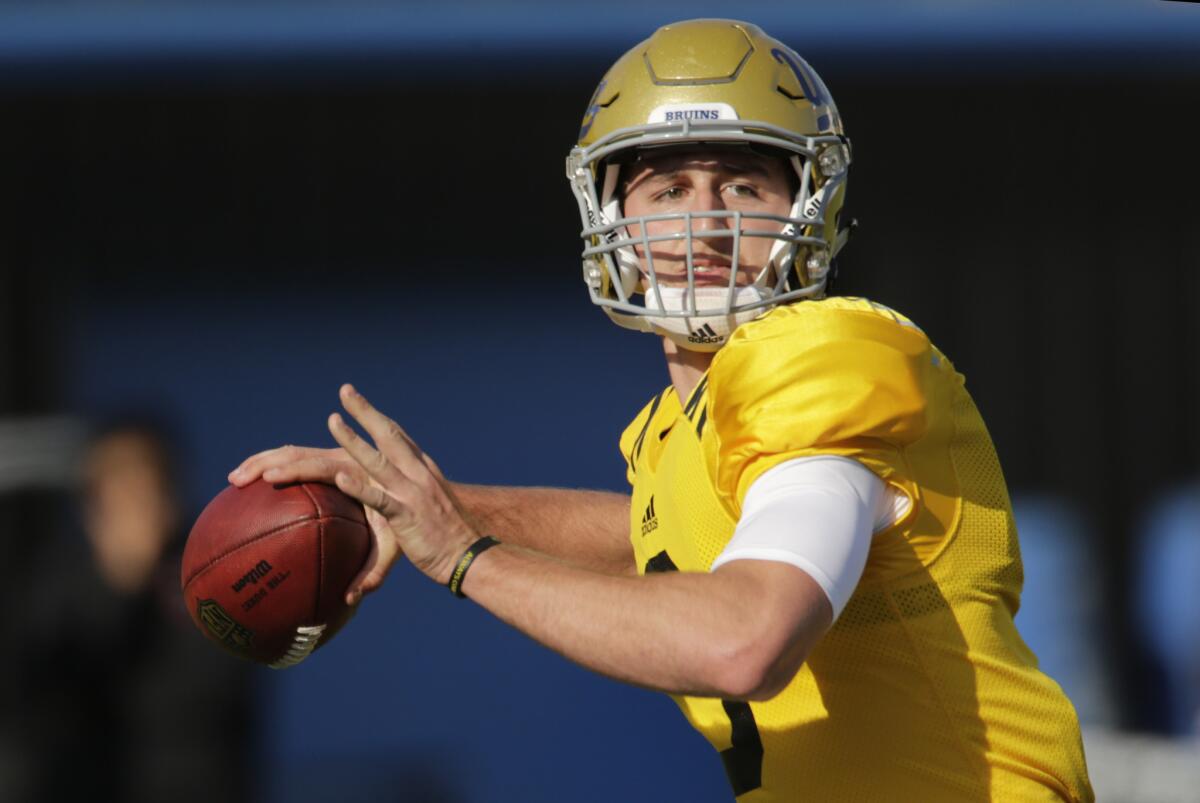 UCLA quarterback Josh Rosen enrolled early to participate in spring practice and has been scrutinized from the first workout.