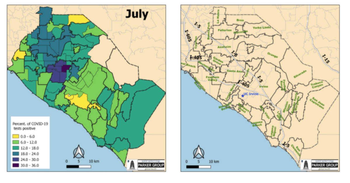 Map showing coronavirus rates in Orange County 