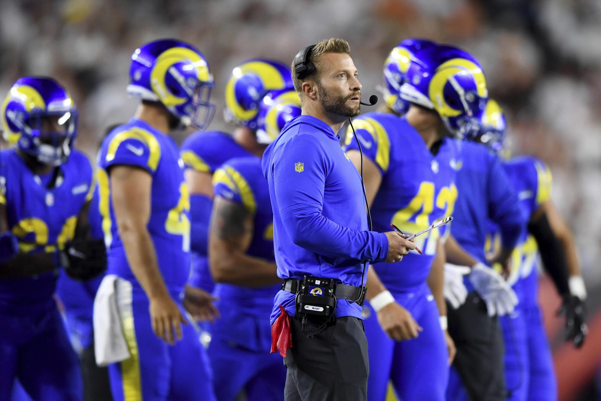Rams coach Sean McVay looks on from the sidelines during a game against the Cincinnati Bengals on Sept. 25