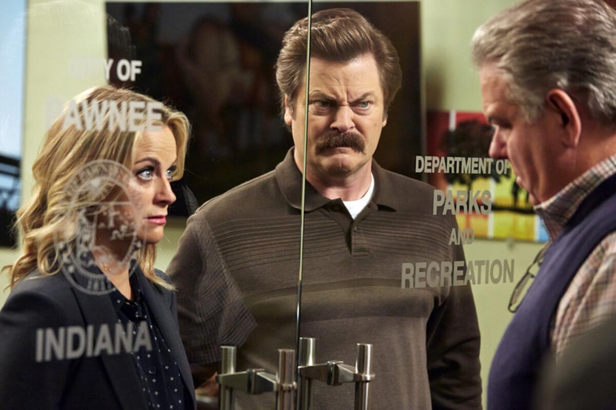Amy Poehler Nick Offerman, center, and Jim O'Heir in "Parks and Recreation."