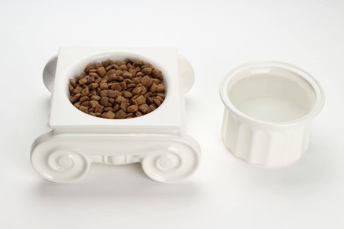 Not all pet products need to be cutesy. The Korean design firm Gramms created the Classical Orders of Architecture collection that includes an Ionic capital dish, about $30, and Doric shaft bowl, $13.50. Order directly from works@gramms.kr.