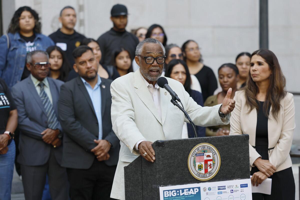  L.A. City Councilmember Curren Price speaks at a news conference.