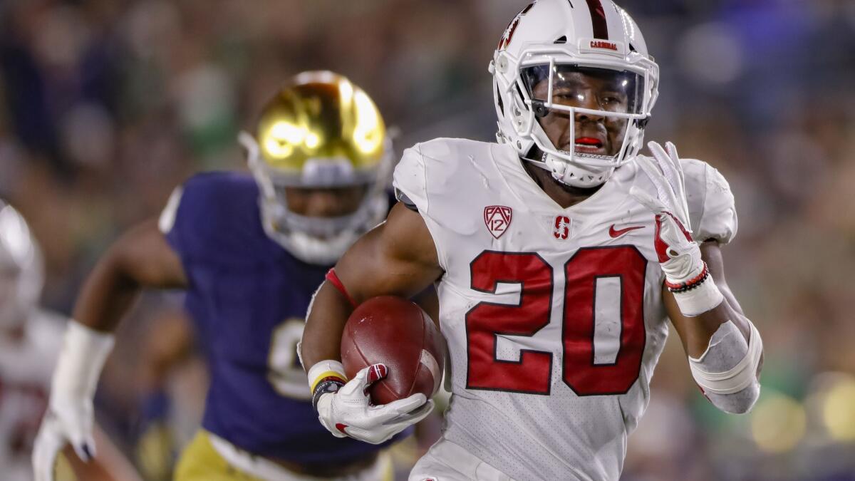 Stanford's Bryce Love runs for a touchdown during the game against Notre Dame on Sept. 29.