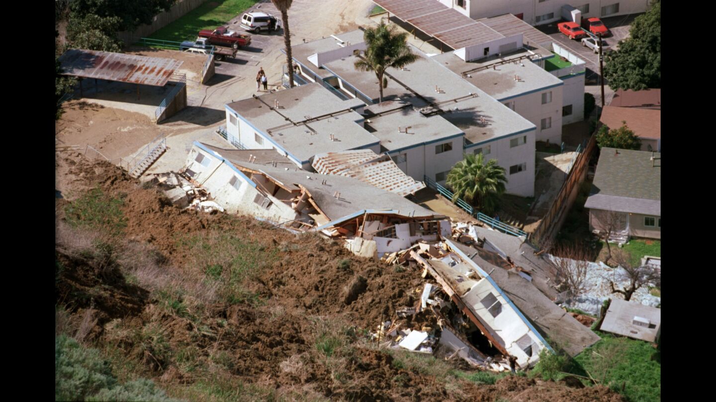 An apartment building in Ventura collapsed after heavy rains in 1998.